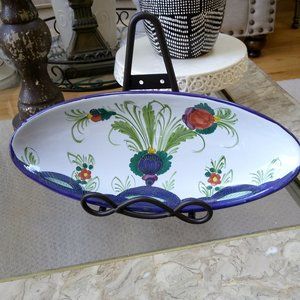 ITALY Blue FLORAL Ceramic Serving Dish BOWL
